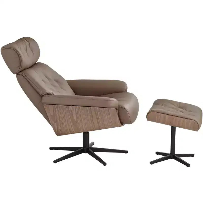 Poltrona Reclinabile e Ottomana Girevole Regolabile in Similpelle – Poltrona Lounge Moderna Color Cacao
