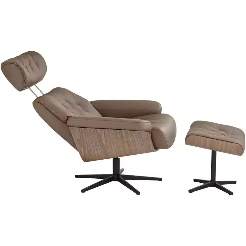 Poltrona Reclinabile e Ottomana Girevole Regolabile in Similpelle – Poltrona Lounge Moderna Color Cacao