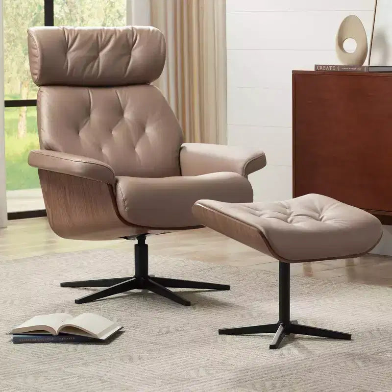 Poltrona Reclinabile e Ottomana Girevole Regolabile in Similpelle – Poltrona Lounge Moderna Color Cacao