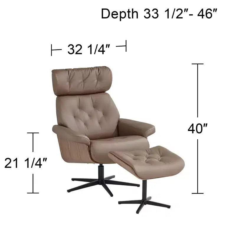 Poltrona Reclinabile e Ottomana Girevole Regolabile in Similpelle – Poltrona Lounge Moderna Color Cacao