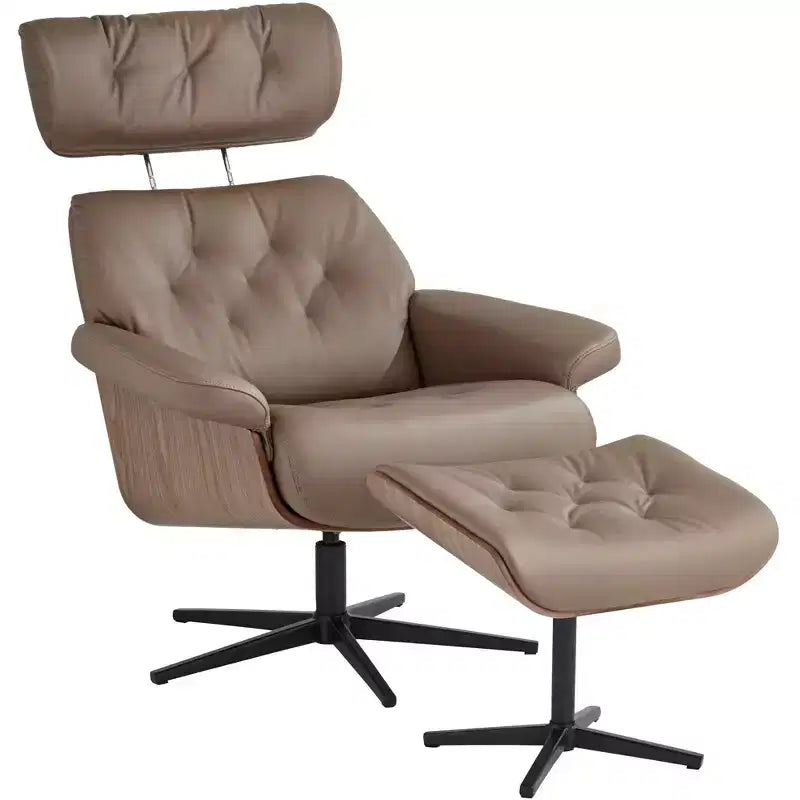 Poltrona Reclinabile e Ottomana Girevole Regolabile in Similpelle – Poltrona Lounge Moderna Color Cacao