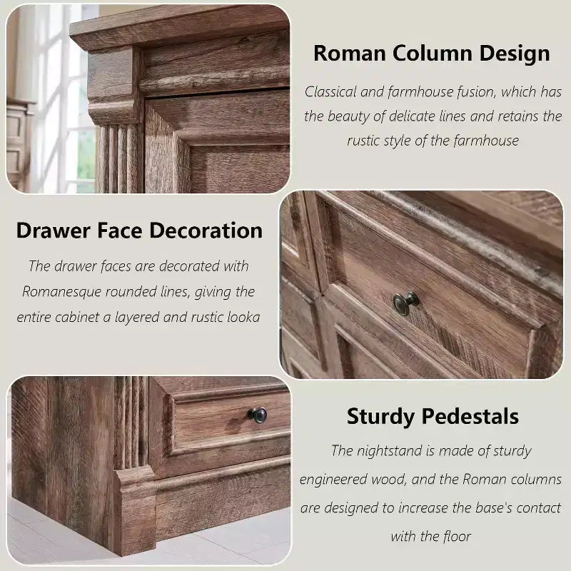 Comò a 6 cassetti in stile coloniale largo 122 cm – Mobile contenitore per camera da letto con design a colonna romana