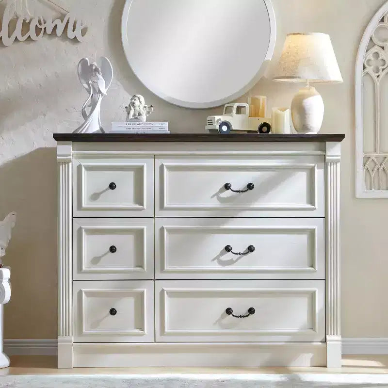 Sincido 6 Drawers Dresser for Bedroom, Farmhouse 48 Wide Dressers w/Roman Column